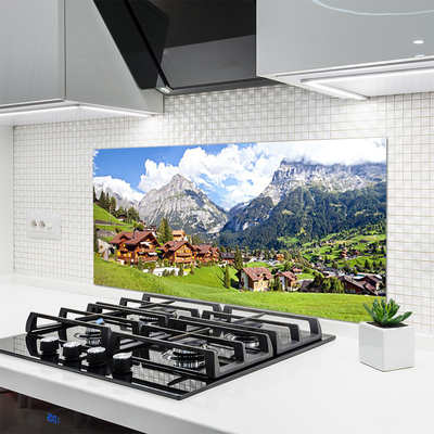 Kuchyňský skleněný panel Domy Hora Krajina