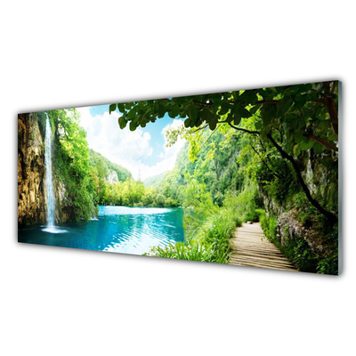 Kuchyňský skleněný panel Vodopád Jezero Příroda