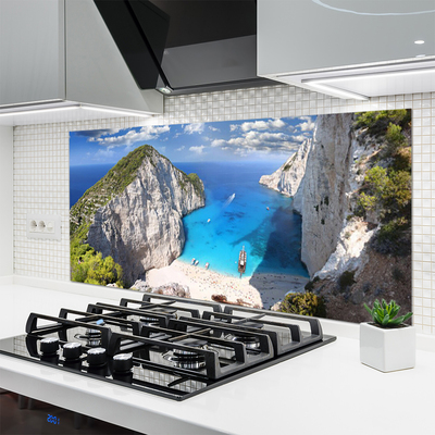 Kuchyňský skleněný panel Záliv Hora Pláž Krajina