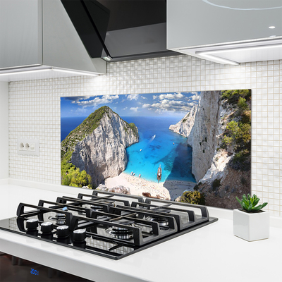Kuchyňský skleněný panel Záliv Hora Pláž Krajina