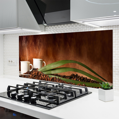 Kuchyňský skleněný panel Šálky Káva Zrnka Kuchyně