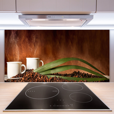Kuchyňský skleněný panel Šálky Káva Zrnka Kuchyně