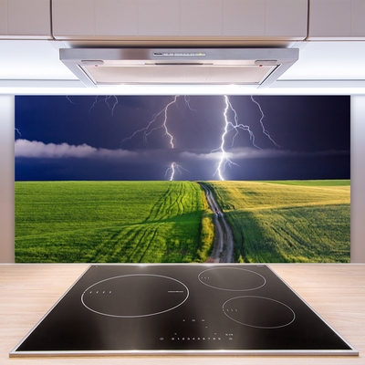 Kuchyňský skleněný panel Pole Blesk Krajina