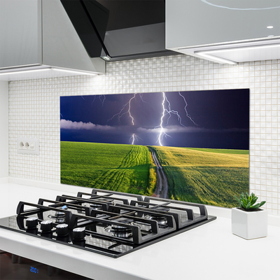 Kuchyňský skleněný panel Pole Blesk Krajina