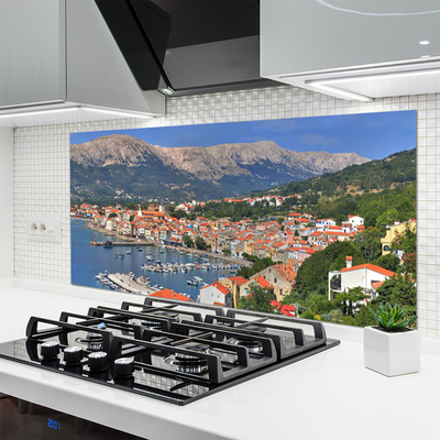 Kuchyňský skleněný panel Město Hora Moře Krajina