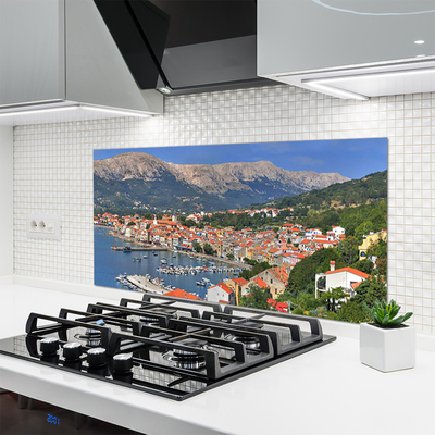 Kuchyňský skleněný panel Město Hora Moře Krajina