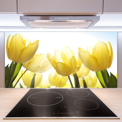 Skleněné obklady do kuchyně Tulipány Květiny Paprsky
