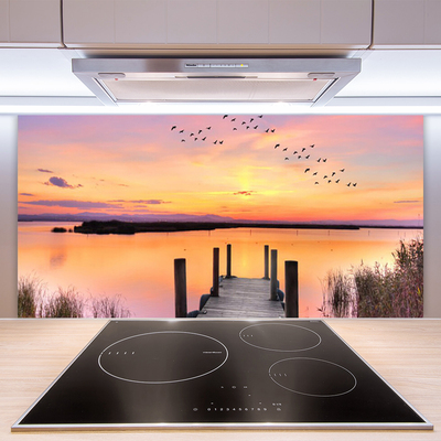 Skleněné obklady do kuchyně Molo Západ Slunce Jezero