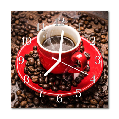 Skleněné hodiny čtvercové Kávový hrnek
