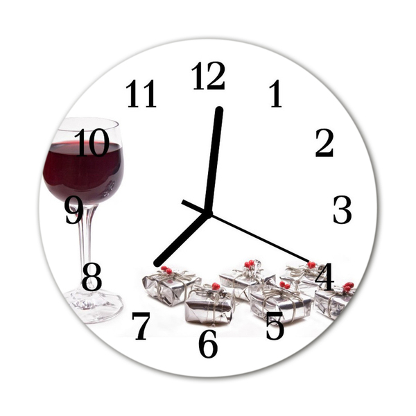 Skleněné hodiny kulaté Sklenice na víno
