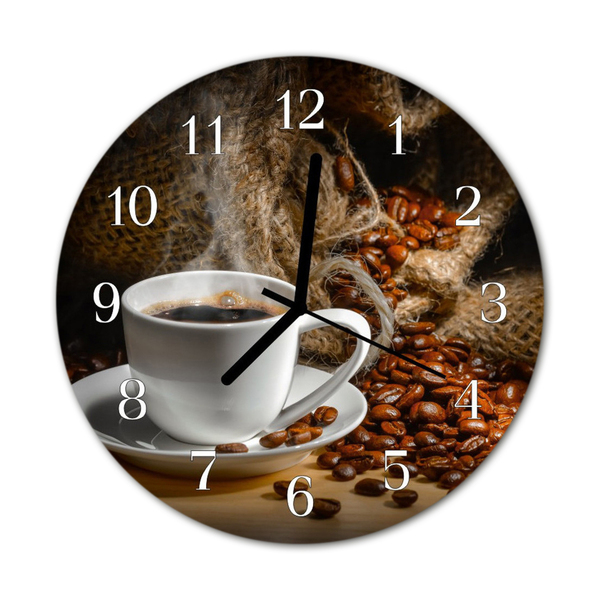 Skleněné hodiny kulaté káva
