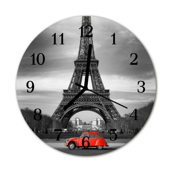 Skleněné hodiny kulaté Eiffelova věž
