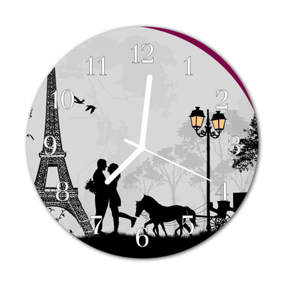 Nástenné skleněné hodiny Láska Paříž
