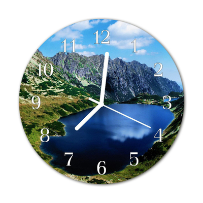 Nástenné skleněné hodiny Jezero hory