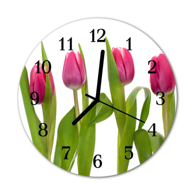 Nástenné skleněné hodiny tulipány
