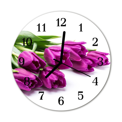 Nástenné skleněné hodiny tulipány