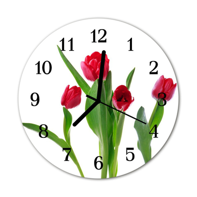 Nástenné skleněné hodiny tulipány