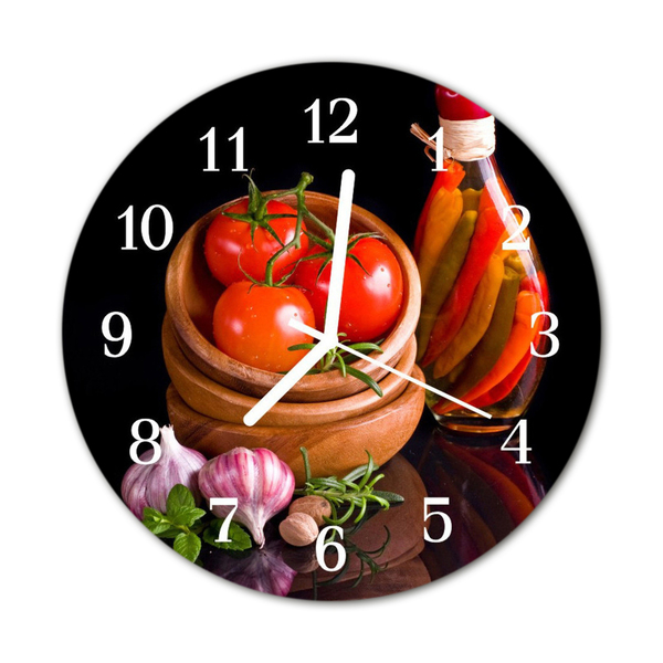 Nástenné skleněné hodiny Česneková rajčata