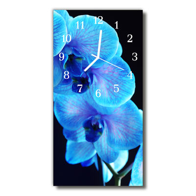 Skleněné hodiny vertikální Modrá květina