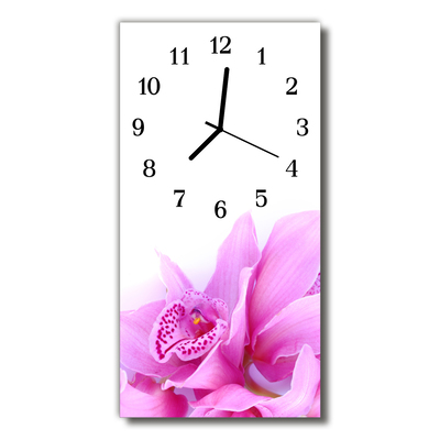 Skleněné hodiny vertikální Art Orchid růžová