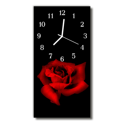 Skleněné hodiny vertikální Květiny Červená růže
