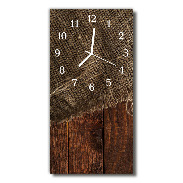 Skleněné hodiny vertikální Vintage plátno hnědé dřevo