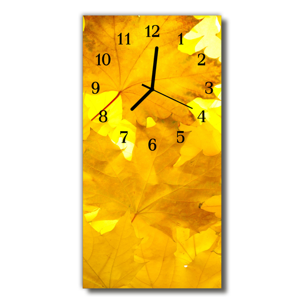 Skleněné hodiny vertikální Květy podzimní žluté listy