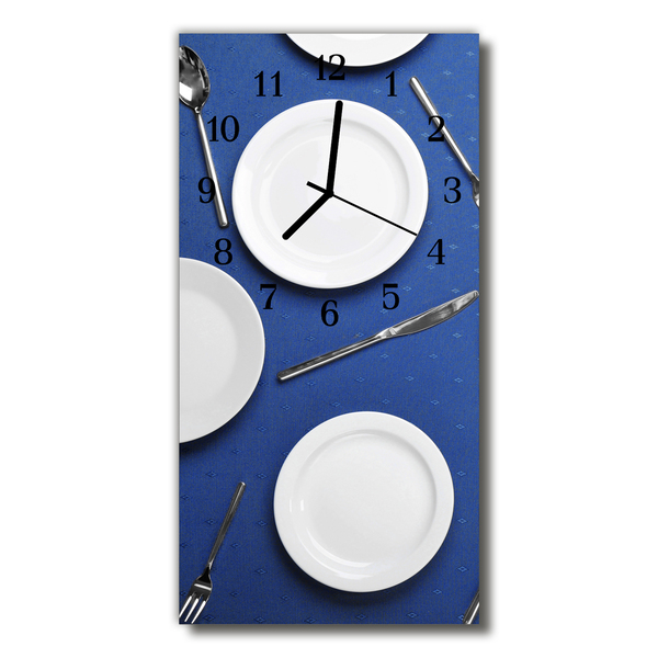Skleněné hodiny vertikální Kuchyně. Modrá kuchyňská deska