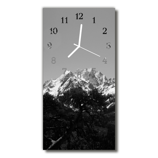Skleněné hodiny vertikální Krajina Pohled na hory šedý