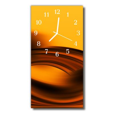Skleněné hodiny vertikální Art Waves oranžová abstrakce