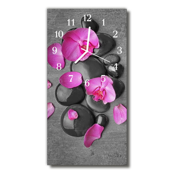 Skleněné hodiny vertikální Květiny Stones barevné orchideje