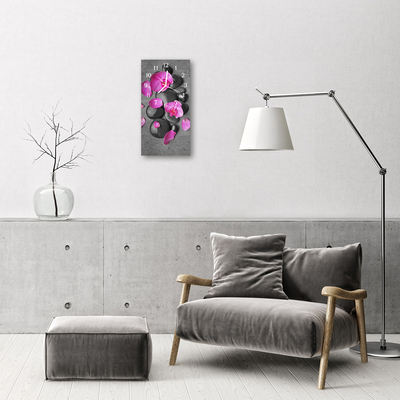 Skleněné hodiny vertikální Květiny Stones barevné orchideje