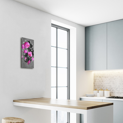 Skleněné hodiny vertikální Květiny Stones barevné orchideje
