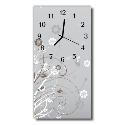 Nástěnné hodiny vertikální Květinový šedý vzor