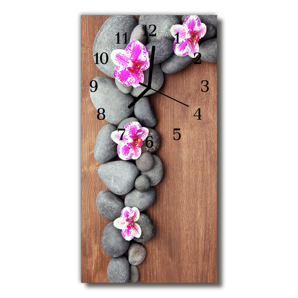 Nástěnné hodiny vertikální Květiny Stones barevné orchideje