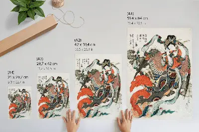 Nástěnný plakát s motivem japonského ukiyo-e od Hokusaie ve vintage stylu