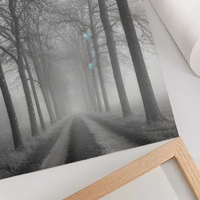 Nástěnný plakát s motivem moderní minimalistické mlžné aleje stromů