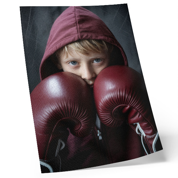 Nástěnný plakát Dítě v vínové mikině boxerky s minimalistickými rukavicemi