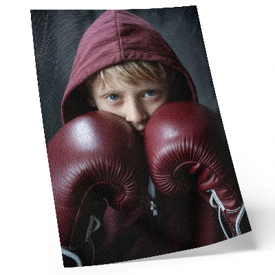 Nástěnný plakát Dítě v vínové mikině boxerky s minimalistickými rukavicemi