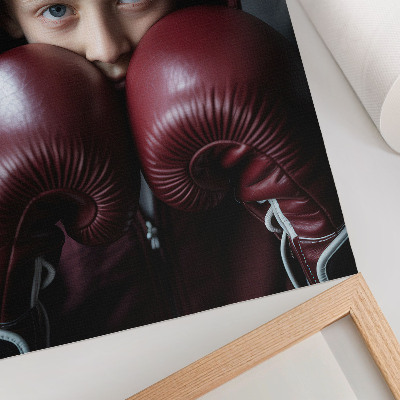 Nástěnný plakát Dítě v vínové mikině boxerky s minimalistickými rukavicemi