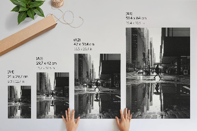 Dekorativní plakát Moderní městská grafika černobílý déšť
