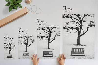 Dekorativní plakát Minimalistická krajina se stromem a lavičkou