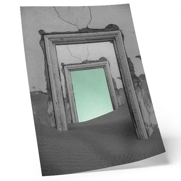 Nástěnný plakát surrealistická zelená poušť v opuštěné budově