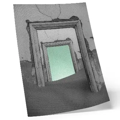 Nástěnný plakát surrealistická zelená poušť v opuštěné budově