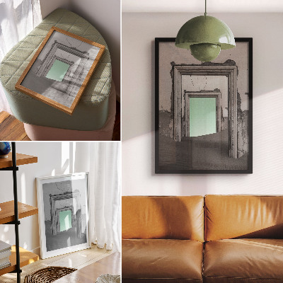 Nástěnný plakát Zelená poušť opuštěné budovy surrealismus