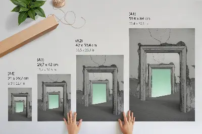 Nástěnný plakát surrealistická zelená poušť v opuštěné budově