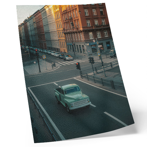 Nástěnný plakát Činžovní domy retro auto západ slunce atmosféra