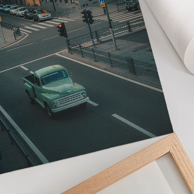 Nástěnný plakát Činžovní domy retro auto západ slunce atmosféra