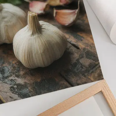Plakátový obraz s motivem česneku na dřevě v rustikálním stylu