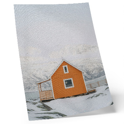 Nástěnný plakát Oranžový dům zasněžené hory minimalistický rám